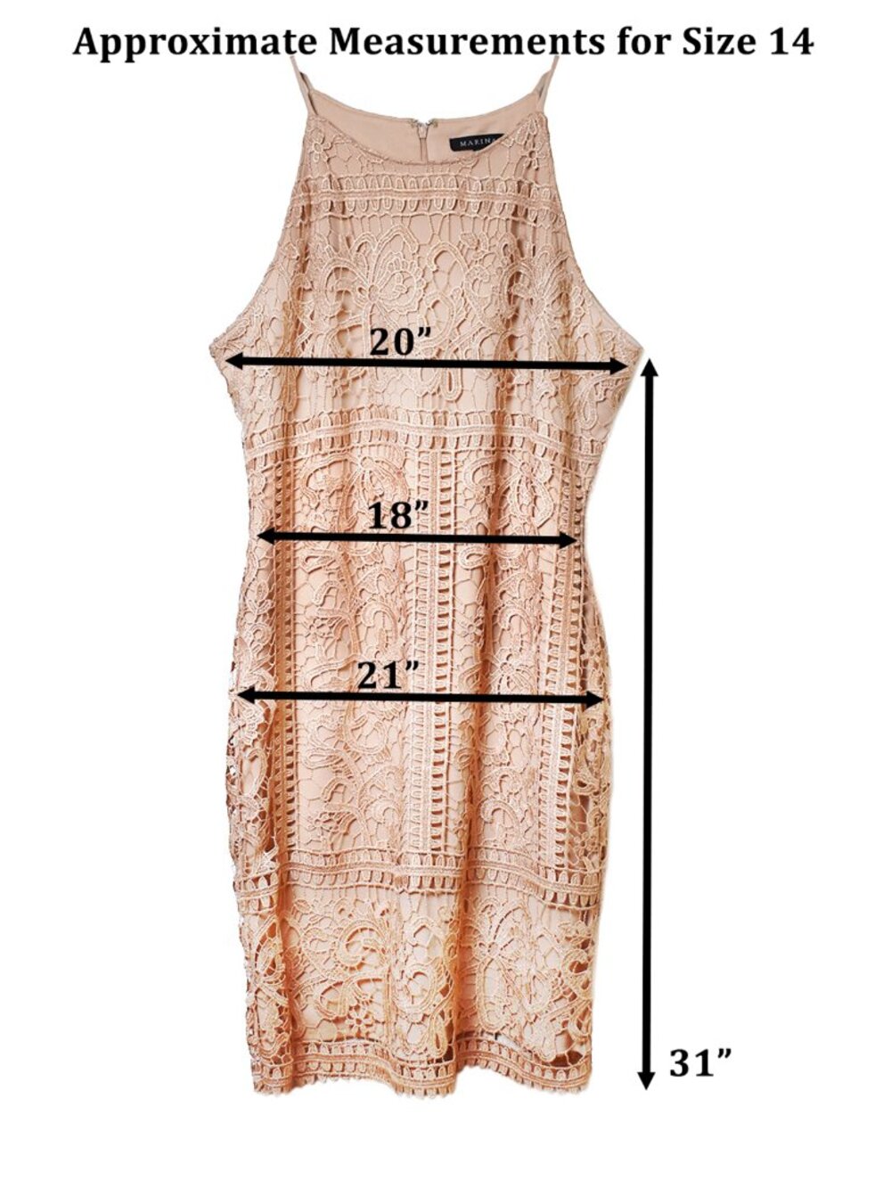 Marina Dress Guipure Lace Sexy Bodycon Sleeveless Frock, Peach, Size 14 NEW - Picture 6 of 6